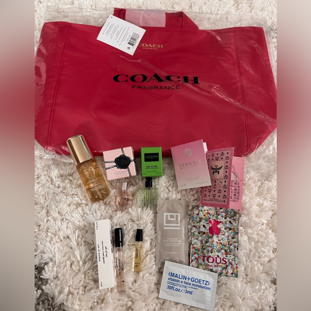 Coach Fragrance Red Tote Bag Travel Handbag Shopper Purse + freebies